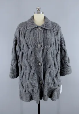 1960s Vintage Grey Wool Cardigan Sweater Knitted Coat