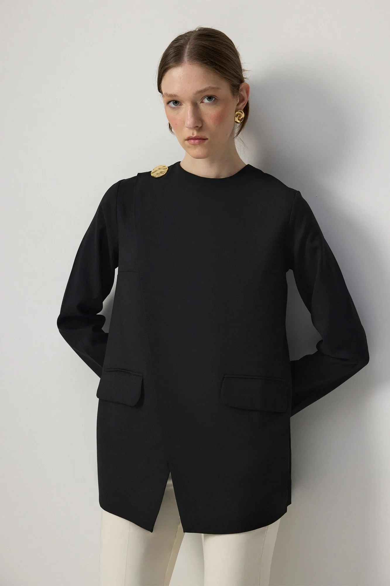 ASYMMETRIC CUT CREPE TUNIC