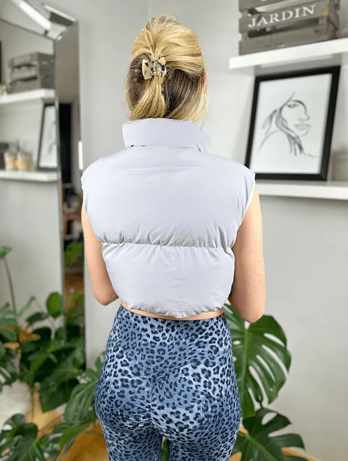 BABY CROPPED PUFFER VEST - ASH