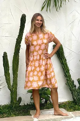 Babydoll Juliet Dress - Pink Mustard Blooms