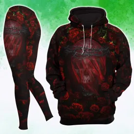 Barbed Wire Skull Gothic Artwork Combo Hoodie and Leggings
