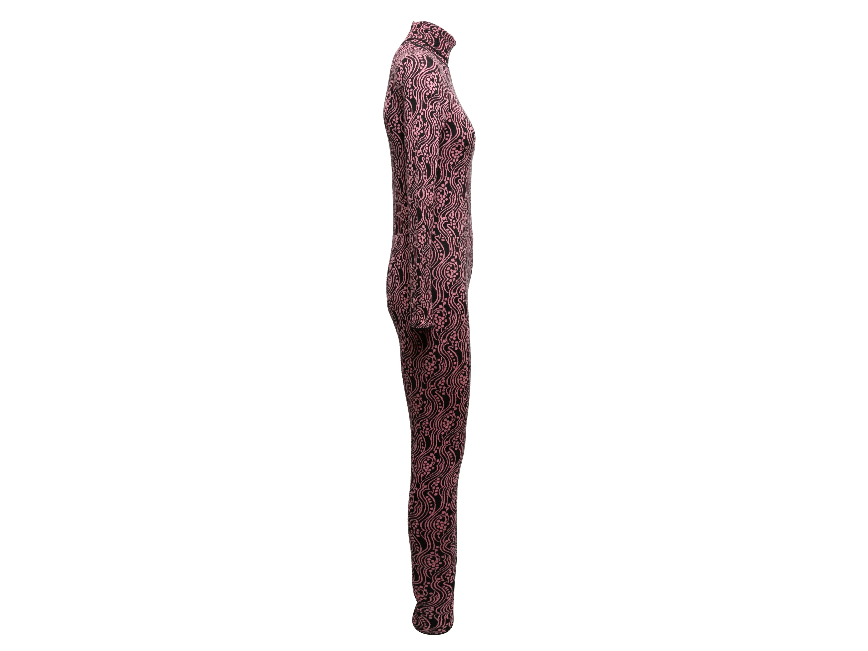 Black & Pink Prada 2021 Virgin Wool Knit Bodycon Jumpsuit Size IT 38