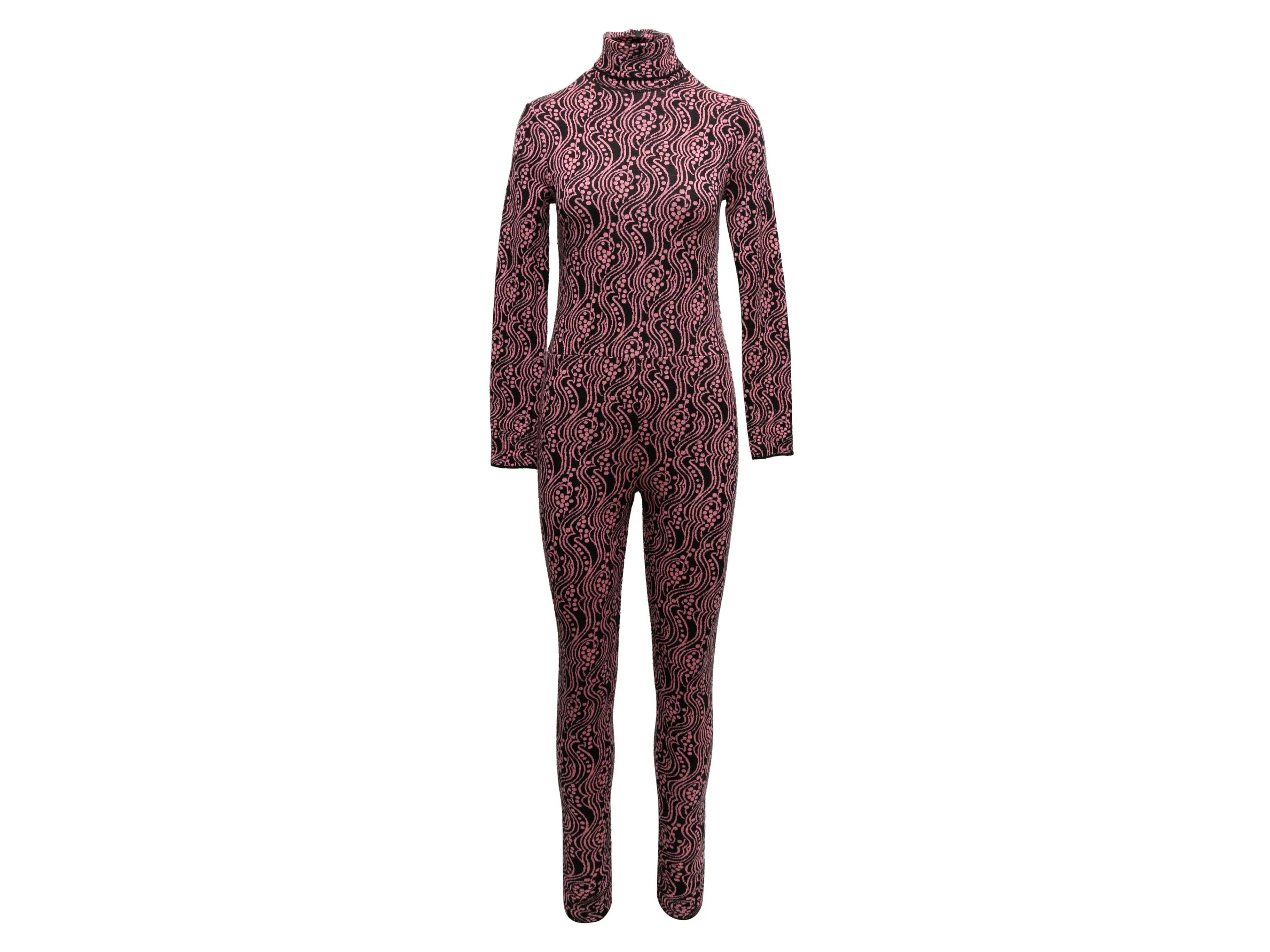 Black & Pink Prada 2021 Virgin Wool Knit Bodycon Jumpsuit Size IT 38