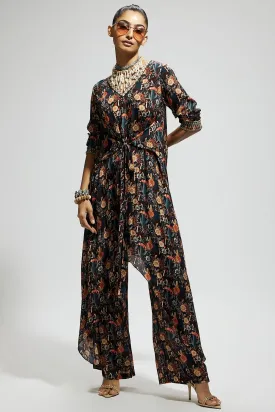 Black Jaal Print Front Tie up Tunic