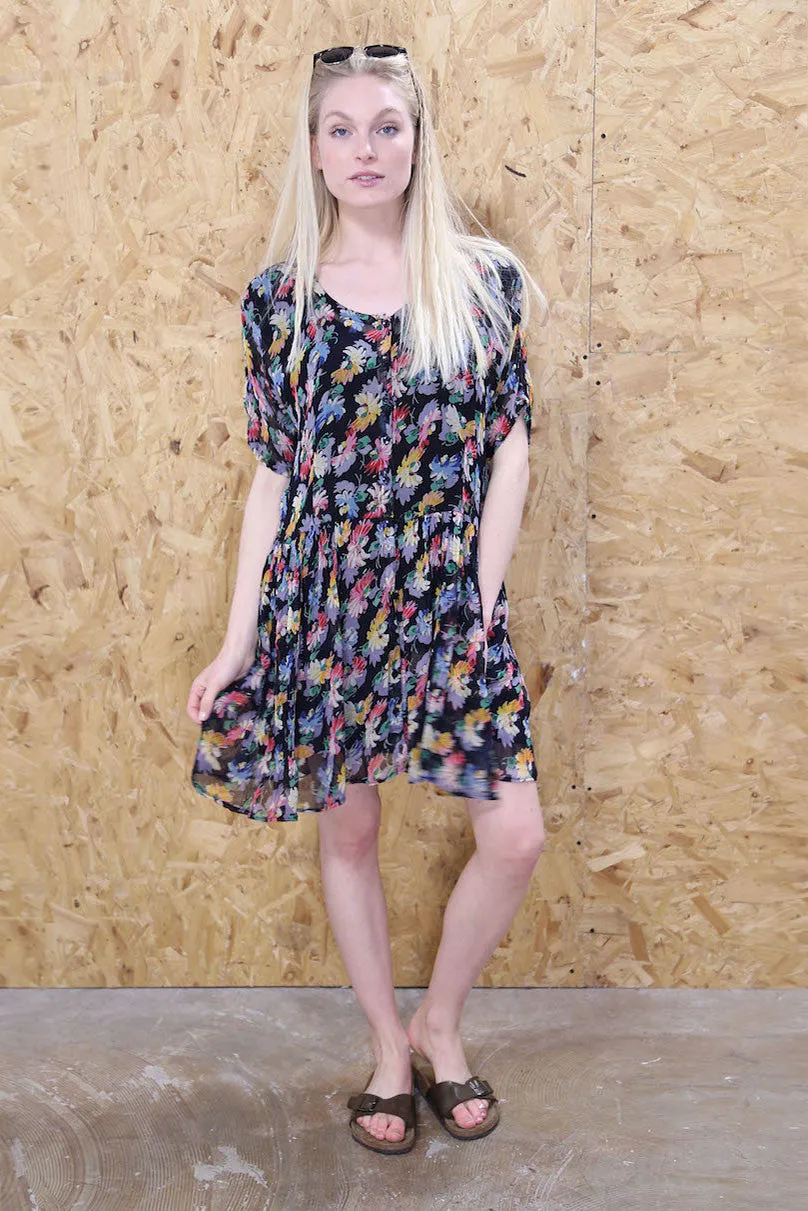 Bohemian Floral Smock Button Through Tea Dress