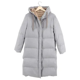 Brunello Cucinelli Light Grey Down Filled Puffer Long Parka Coat - USA S (2/4)