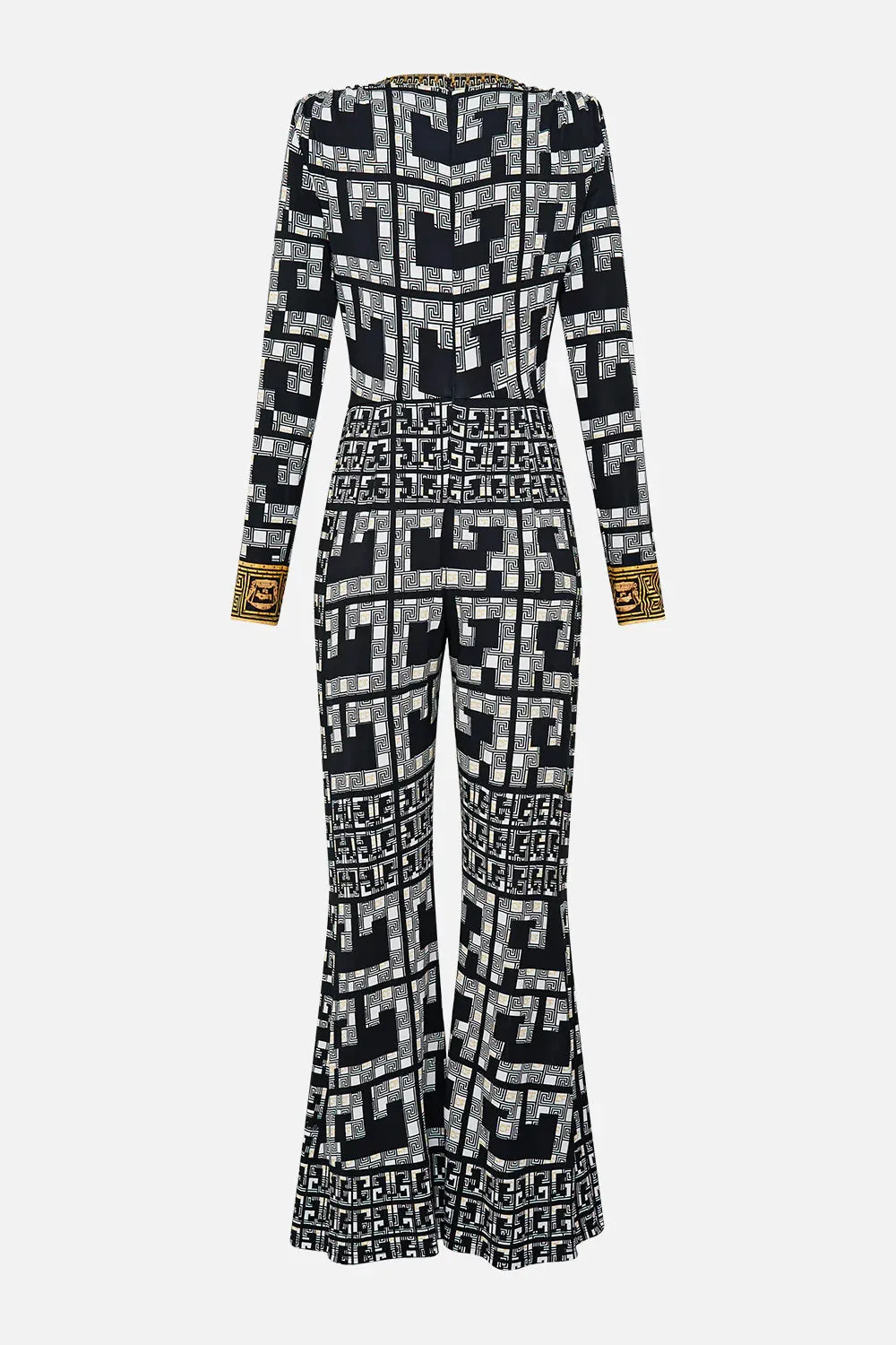 CAMILLA READ MY GLYPHS DRAPED V NECK JERSEY FLARED JUMPSUIT