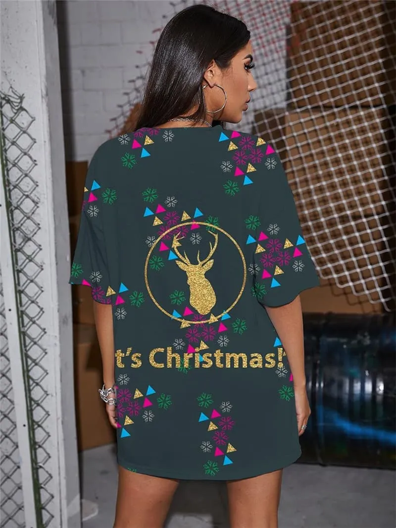 Christmas T-shirt Women Deer Shirt Print Animal Funny T shirts Snowflake Summer
