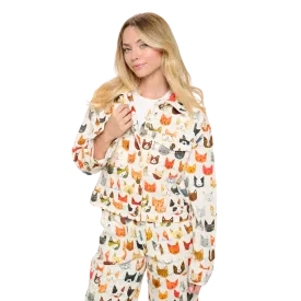 Colorful Cat Face Print Cropped Jacket