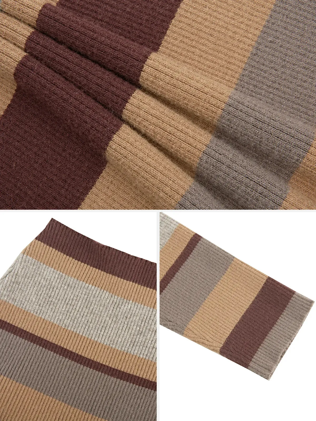 Contrast Stripe Turtleneck Knit Top