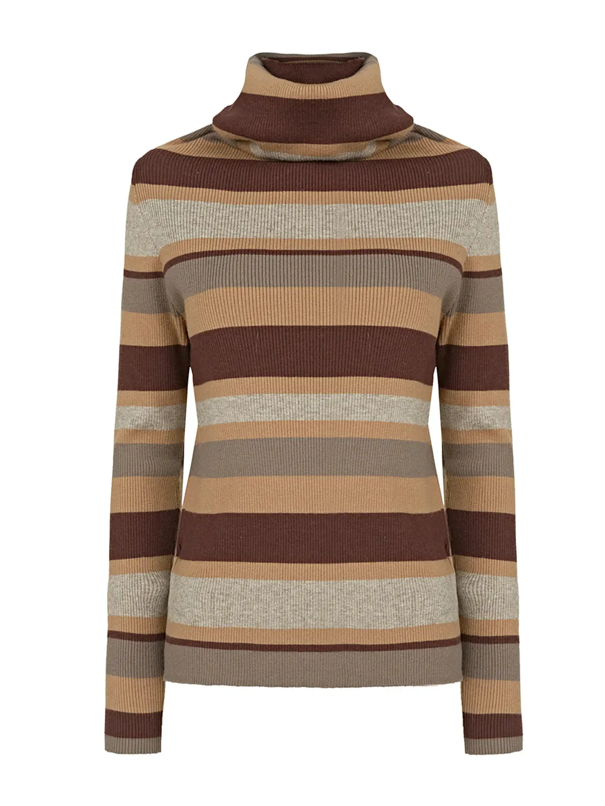 Contrast Stripe Turtleneck Knit Top