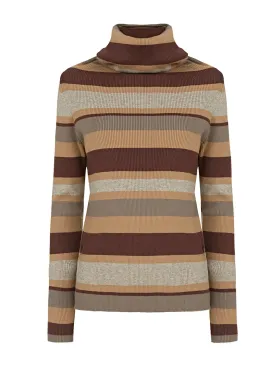 Contrast Stripe Turtleneck Knit Top
