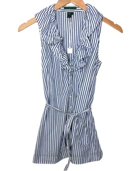 Cool Summer Stripe Sleeveless Ruffle Blouse