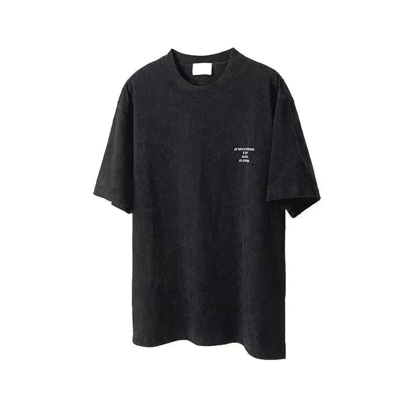 Craft Stitching Letter Printing Fried Color Distressed Round Neck Short Sleeve T-shirt