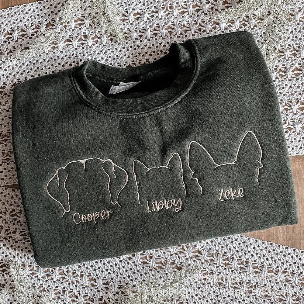 Custom Pet Ear Outline Sweatshirt - Custom Embroidered Dog Ear Outline Sweatshirt