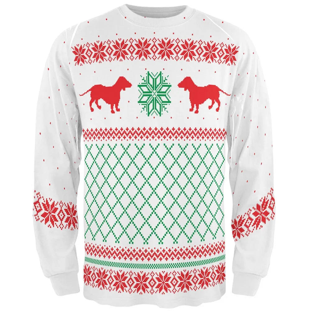 Dachshund Ugly Christmas Sweater All Over Adult Long Sleeve T-Shirt