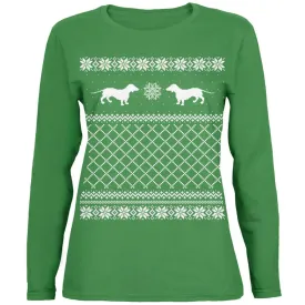 Dachshund Ugly Christmas Sweater Green Womens Long Sleeve T-Shirt