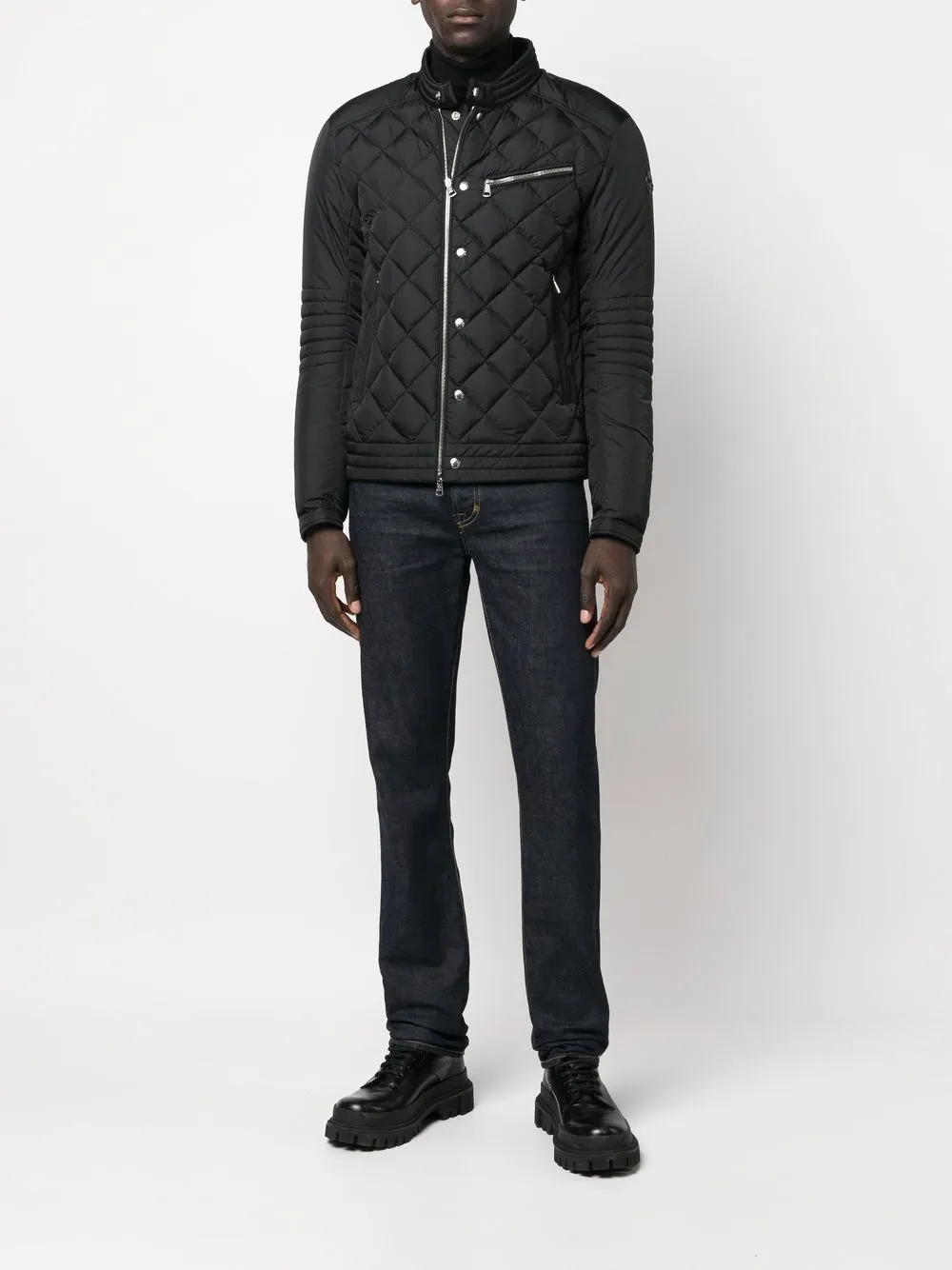 diamond-quilt zip-fastening jacket