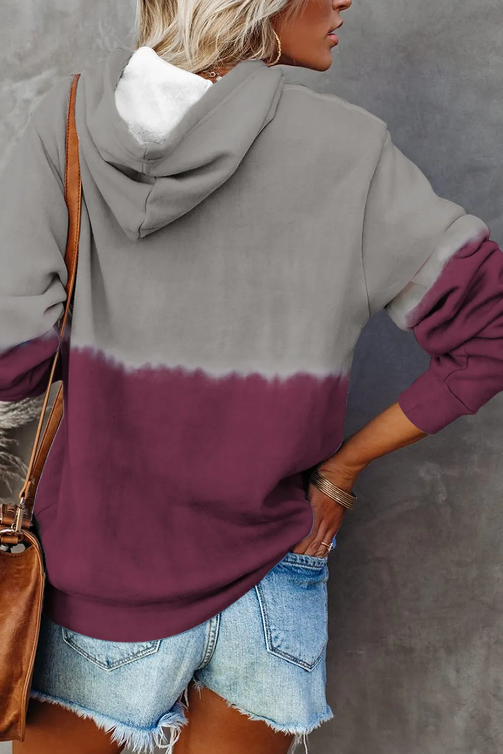 Dip-Dye Colorblock Kangaroo Pocket Drawstring Hoodie