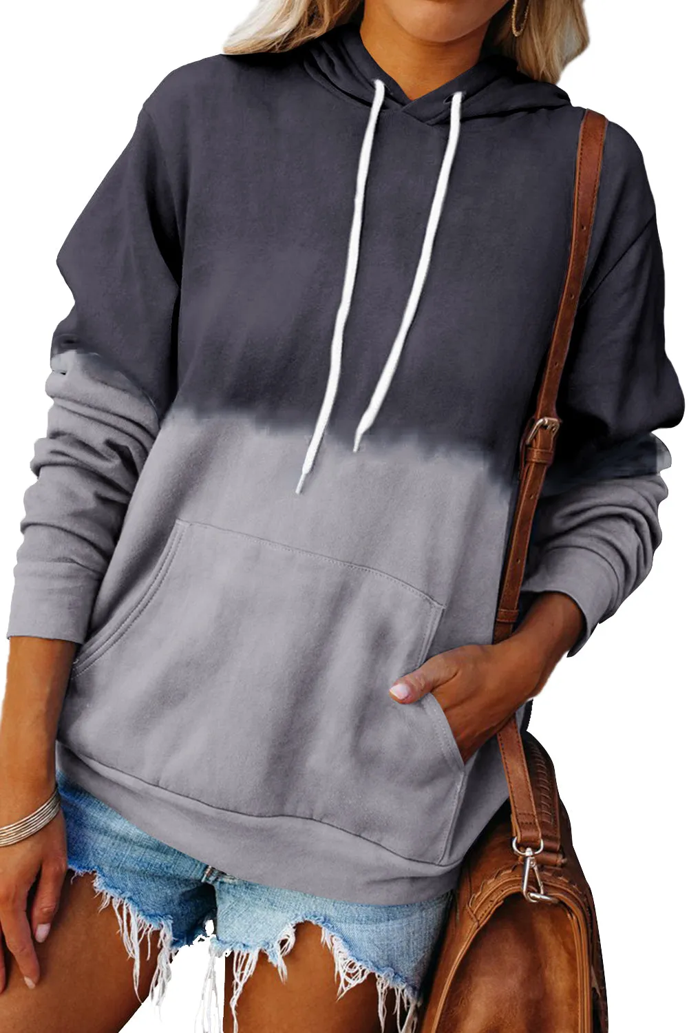 Dip-Dye Colorblock Kangaroo Pocket Drawstring Hoodie