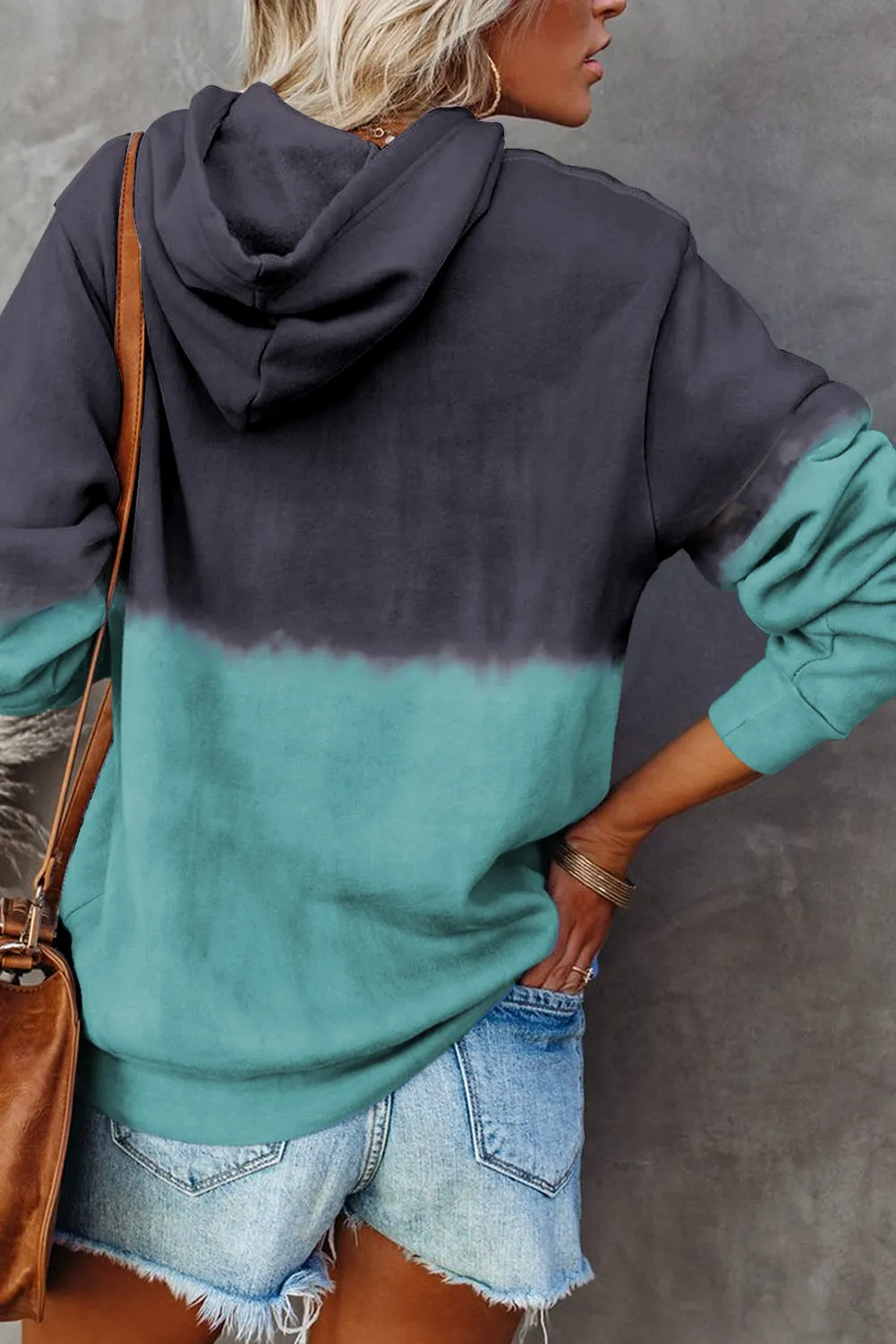 Dip-Dye Colorblock Kangaroo Pocket Drawstring Hoodie