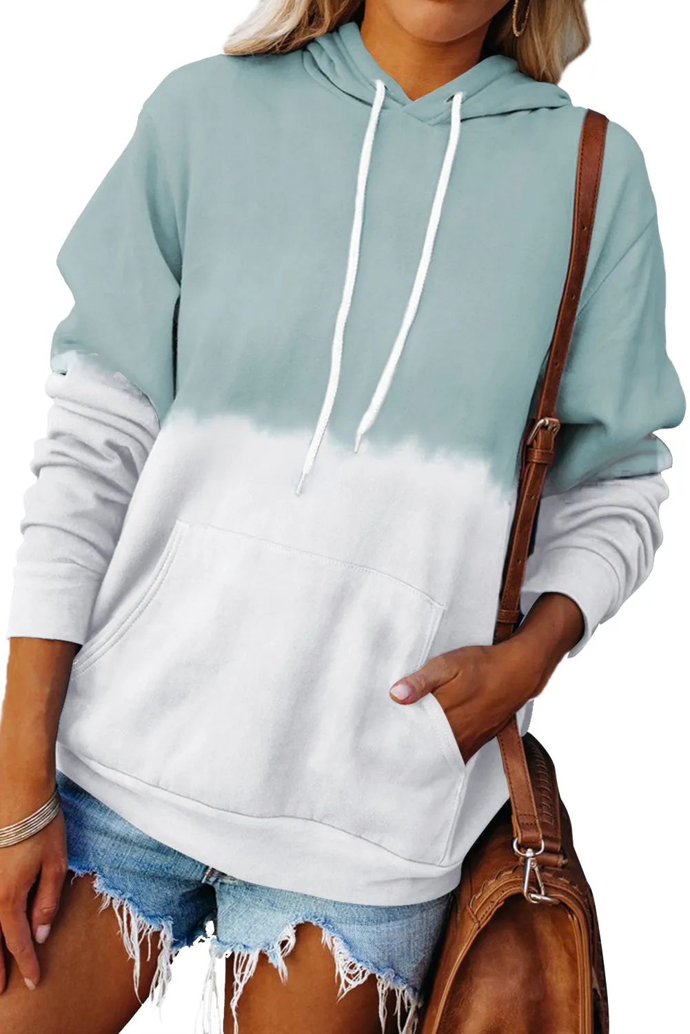 Dip-Dye Colorblock Kangaroo Pocket Drawstring Hoodie