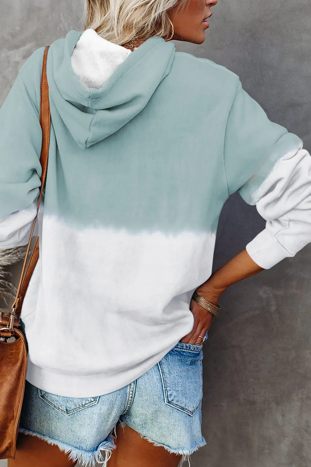 Dip-Dye Colorblock Kangaroo Pocket Drawstring Hoodie