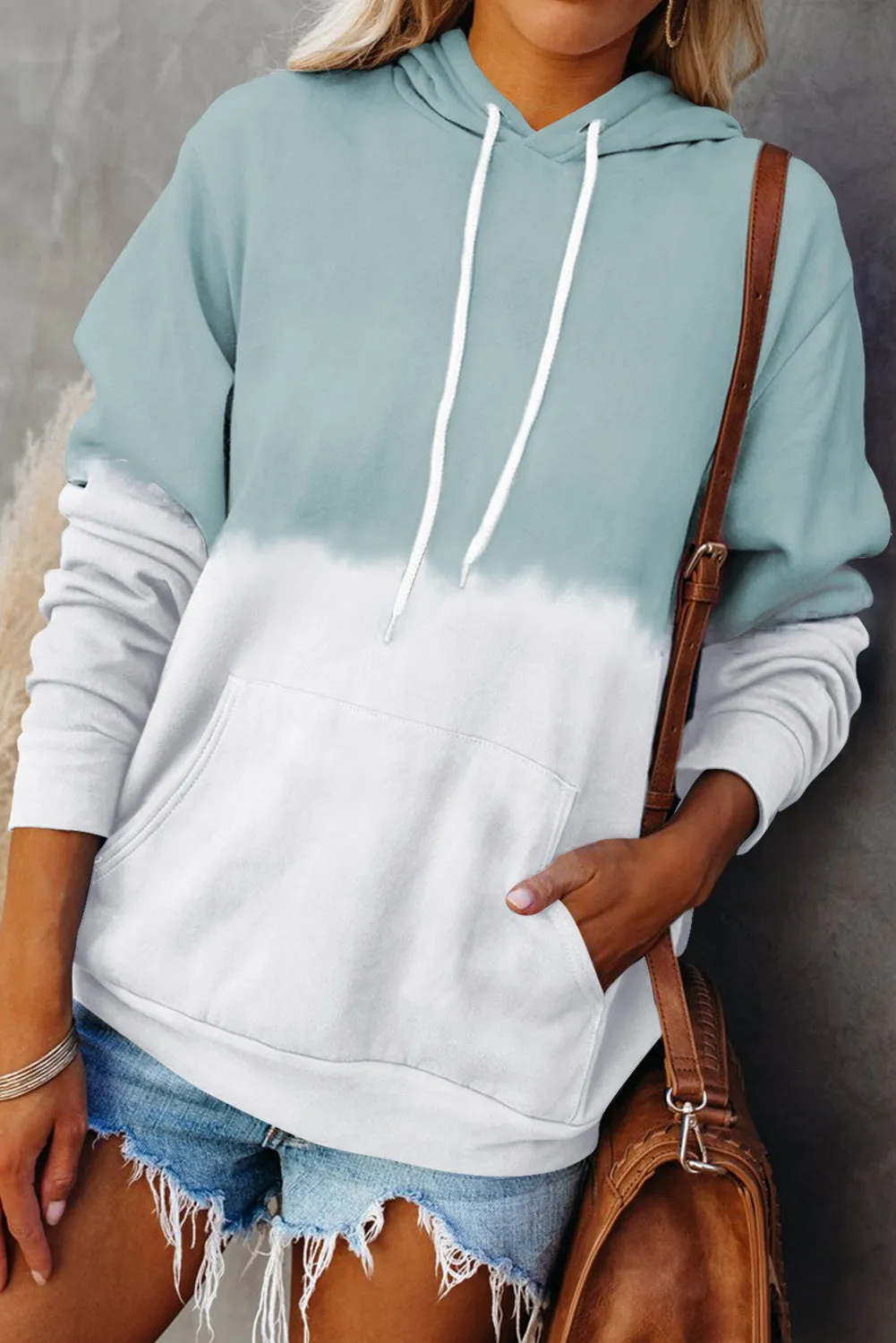 Dip-Dye Colorblock Kangaroo Pocket Drawstring Hoodie