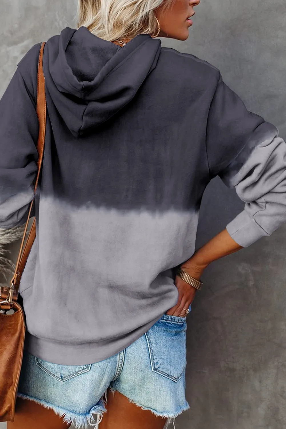 Dip-Dye Colorblock Kangaroo Pocket Drawstring Hoodie