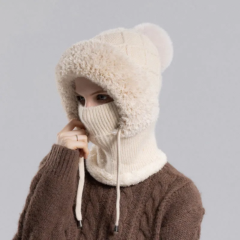 Drawstring Knit Hooded Scarf