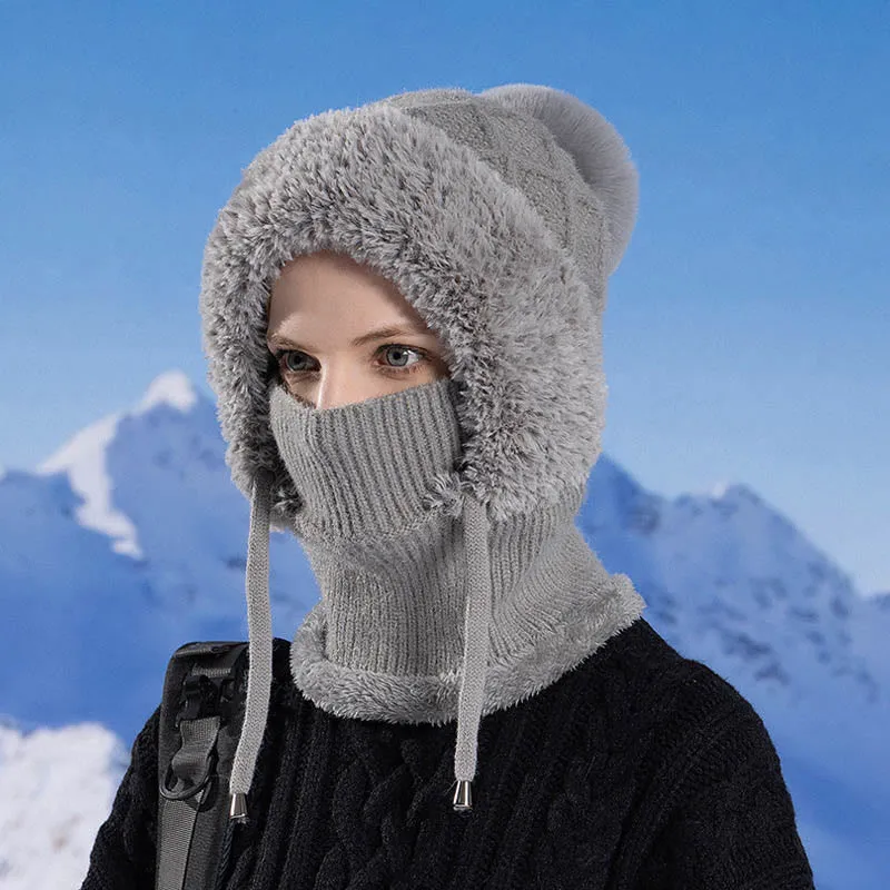 Drawstring Knit Hooded Scarf