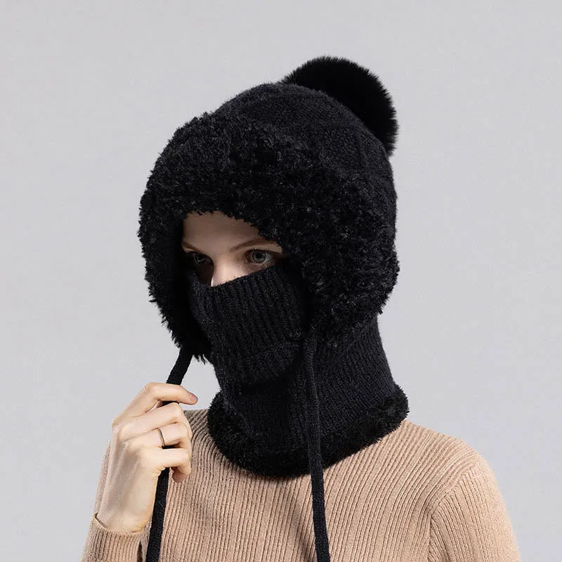 Drawstring Knit Hooded Scarf