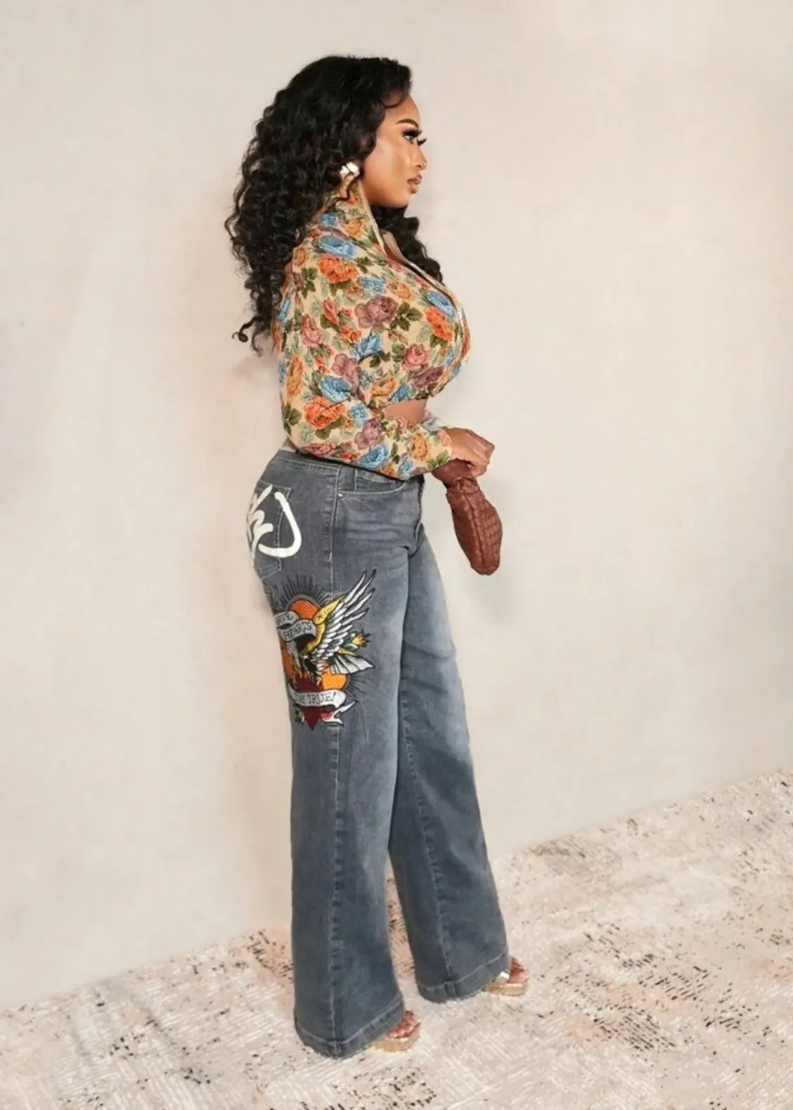 Floral Jacquard Drawstring Cropped Jacket