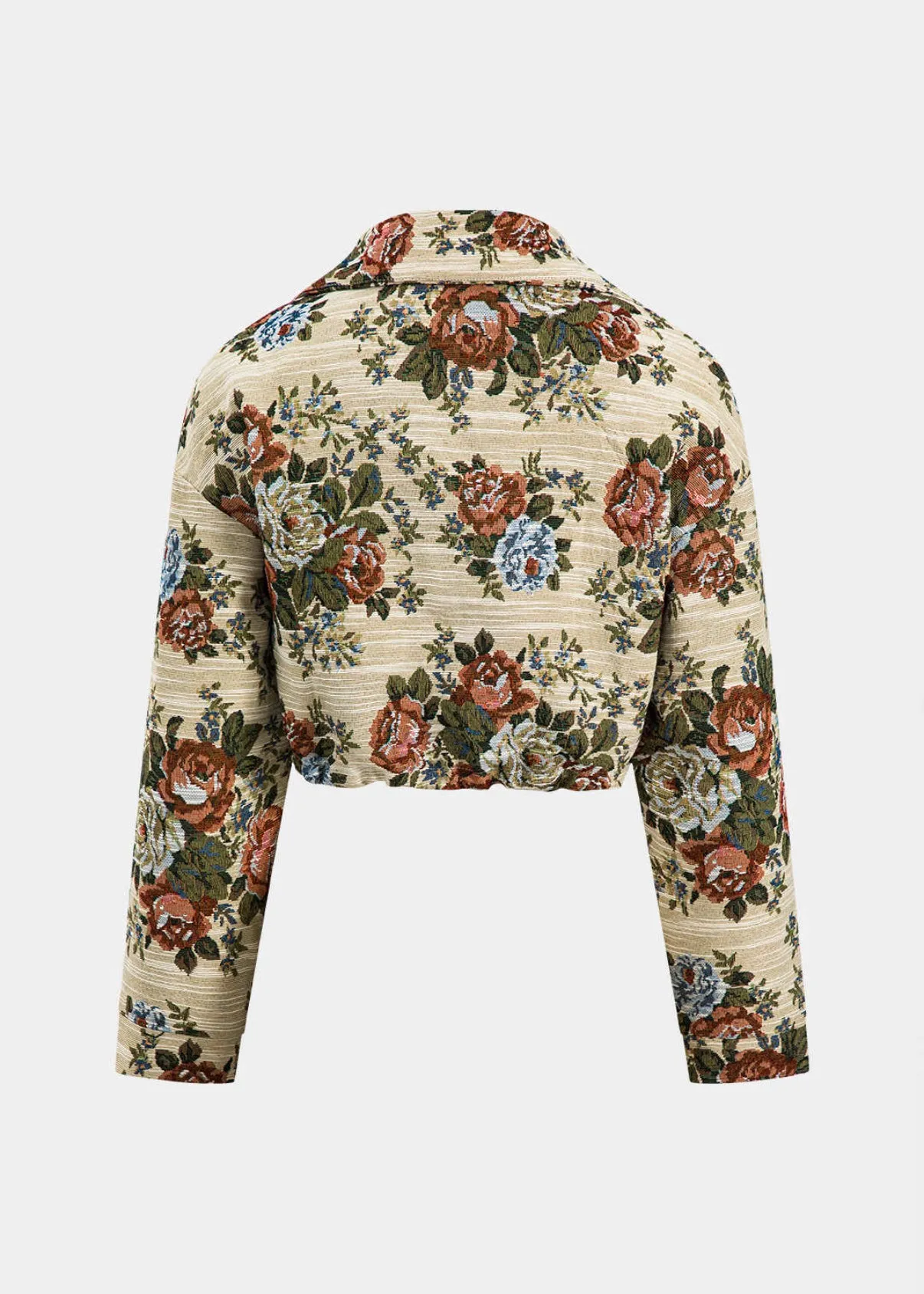 Floral Jacquard Drawstring Cropped Jacket