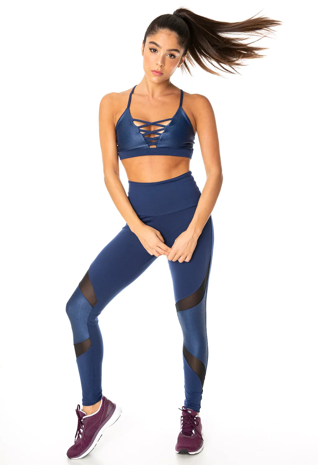 Gloss Panel Supplex Compress F/L Tights - Navy