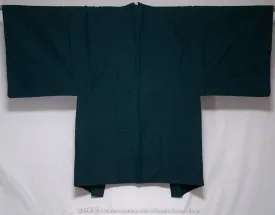 Green Raw Silk & Wool Men's Haori - Traditional Japanese Kimono Jacket for Guys - Solid Color Iromuji Unique Texture Vintage Clothing 1980s