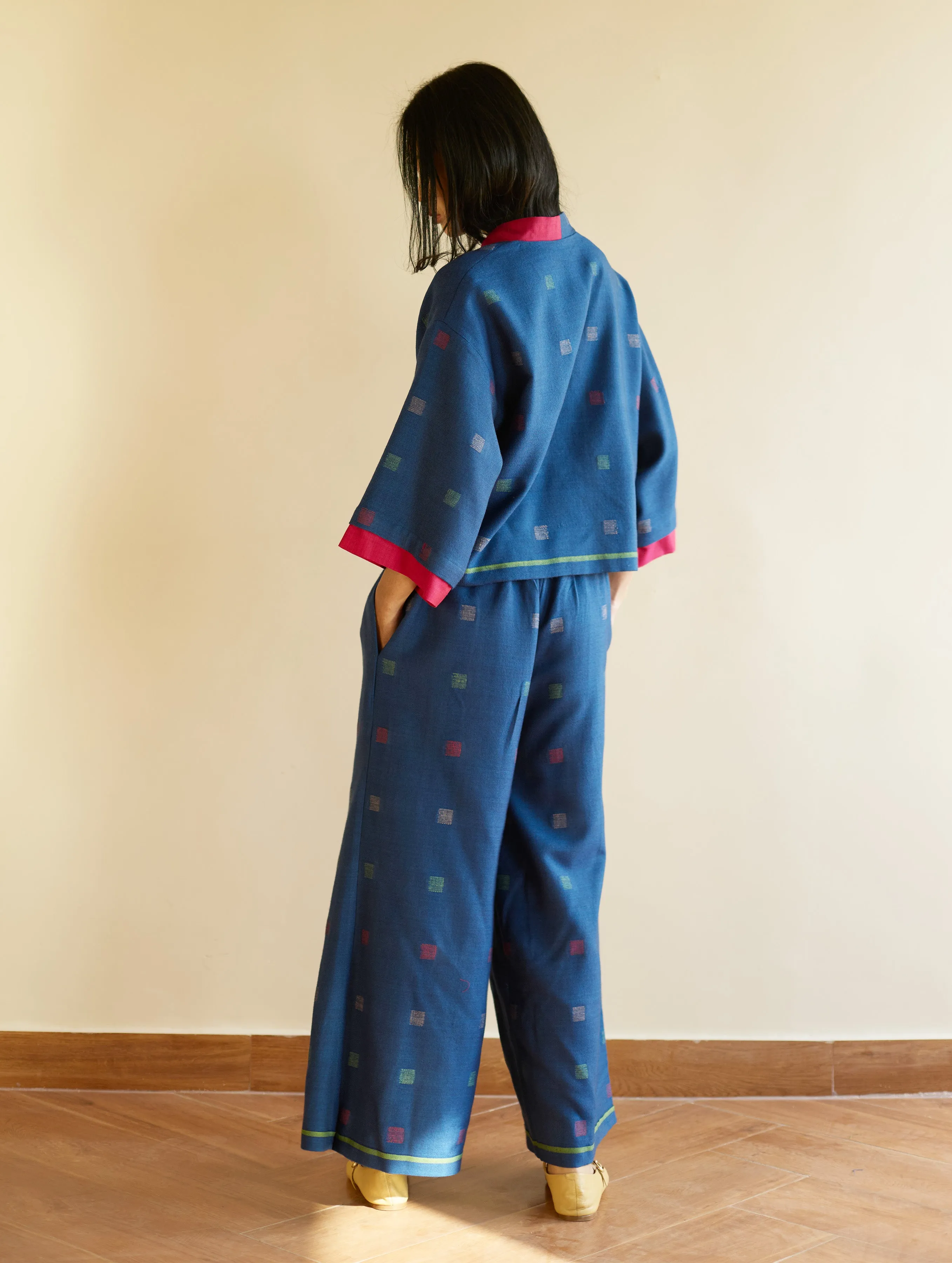 Haifa Jamdani Wool Co-ord Set - Navy