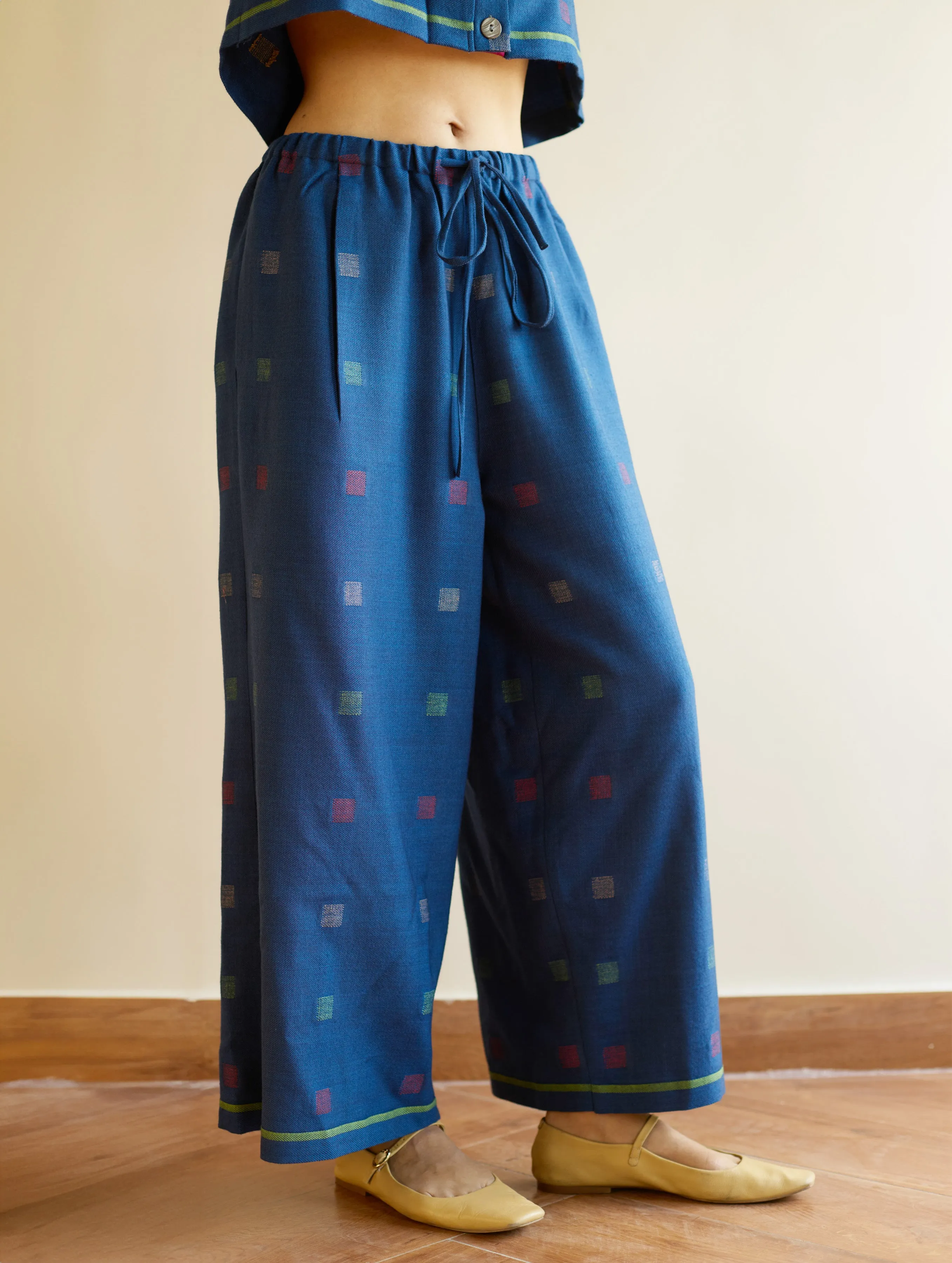 Haifa Jamdani Wool Co-ord Set - Navy