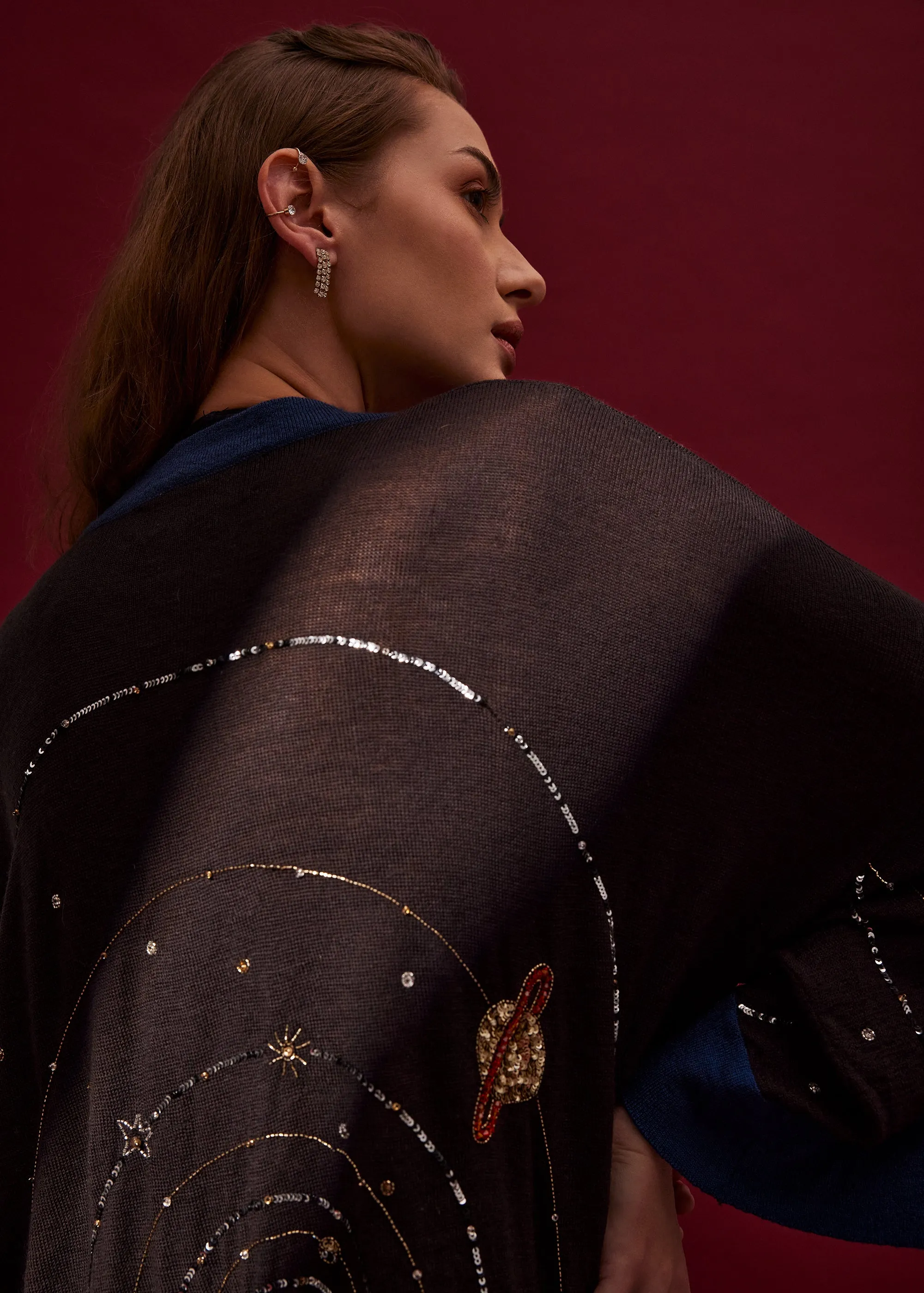 Handbeaded Merino Wool Robe in Night