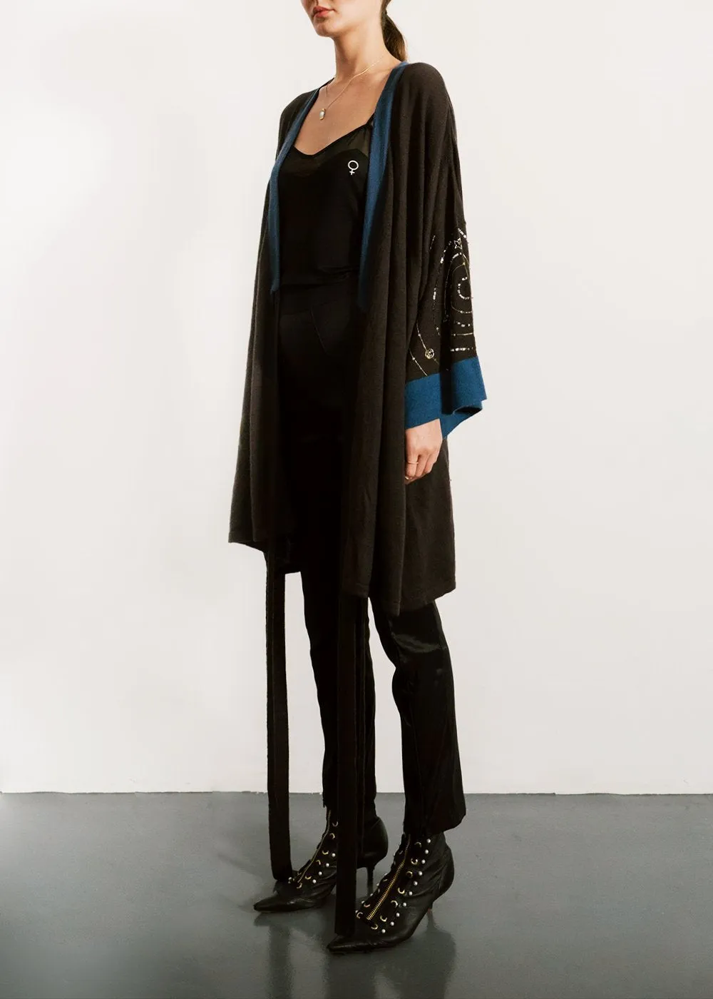 Handbeaded Merino Wool Robe in Night