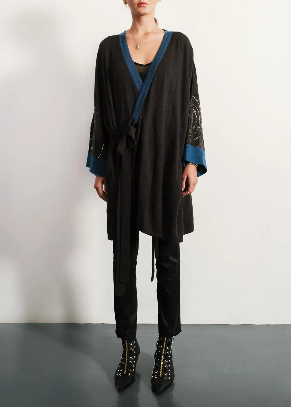 Handbeaded Merino Wool Robe in Night