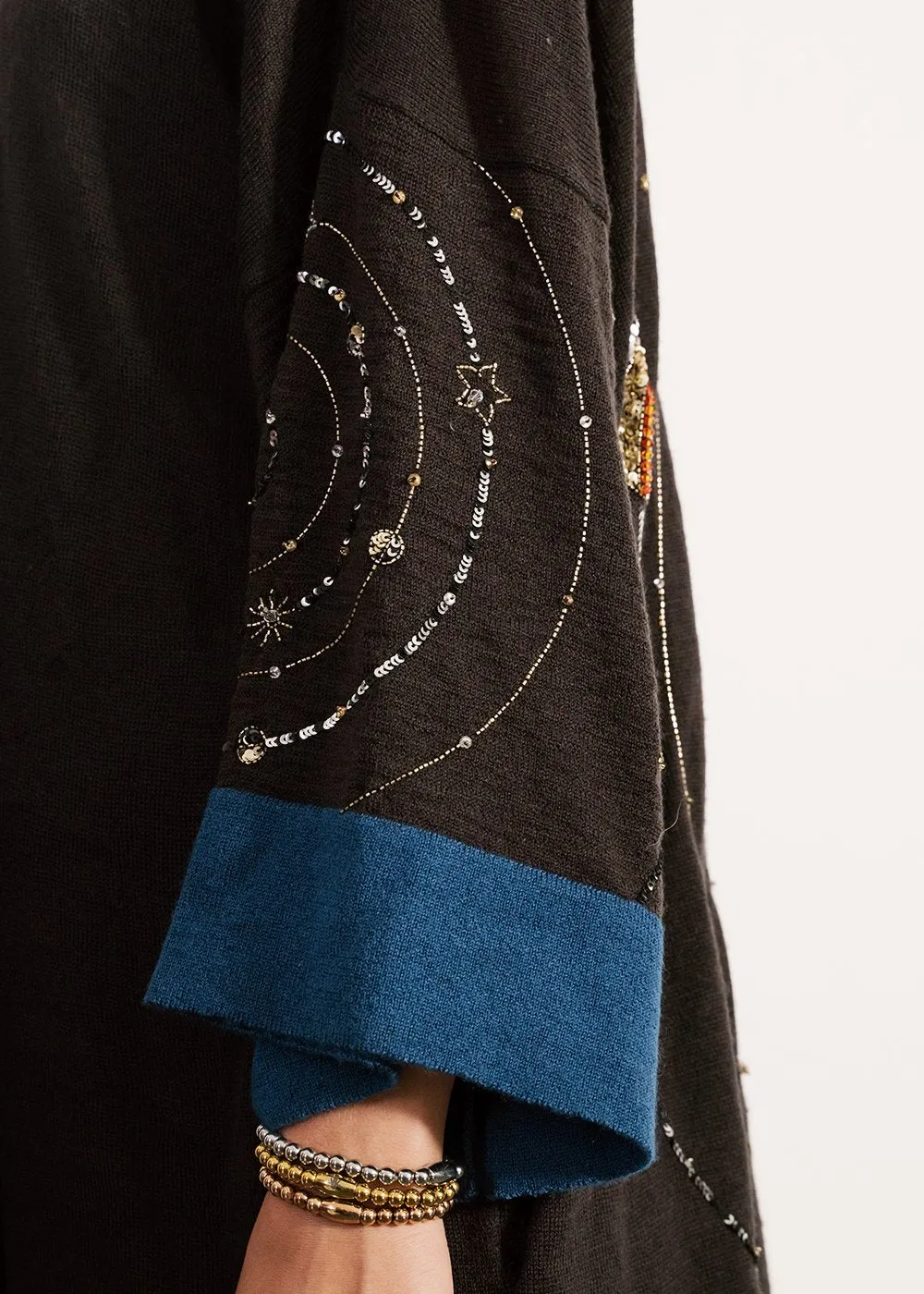 Handbeaded Merino Wool Robe in Night