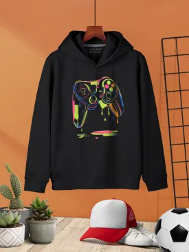 HELLCAT Black Trendy Printed Cotton Blend Hoodie Sweatshirt For Boys