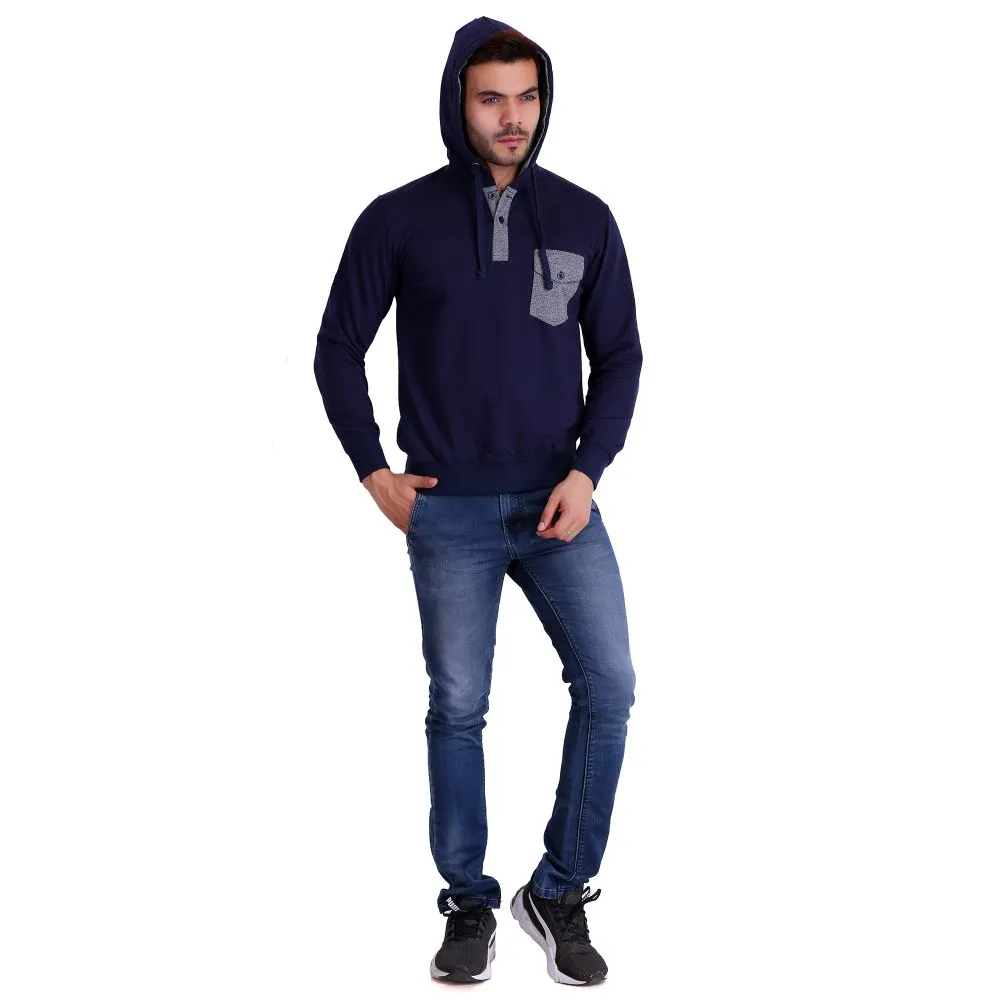 HiFlyers Full Sleeve Solid Men Sweatshirt - Dark Blue