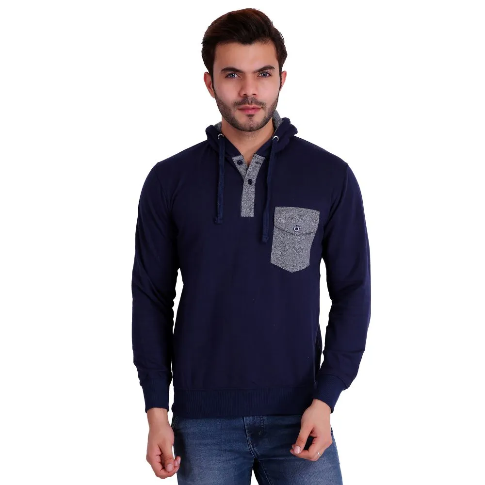 HiFlyers Full Sleeve Solid Men Sweatshirt - Dark Blue