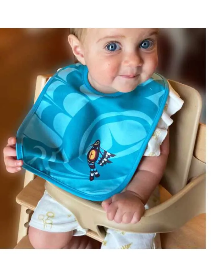 Hummingbird Bib perfect for babies and toddlers, design by Native Artist Francis Dick