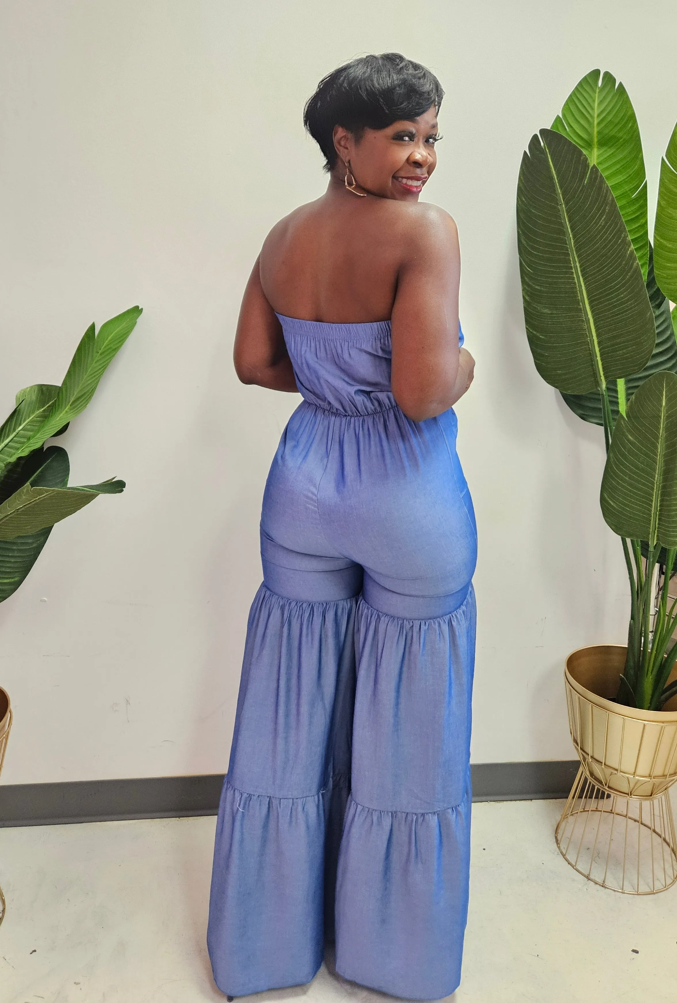 Janika Ruffle Denim Jumpsuit