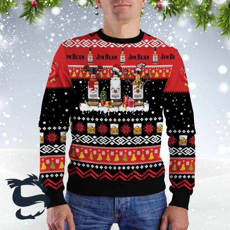 Jim Beam Santa Reindeer Snowflake Christmas Sweater