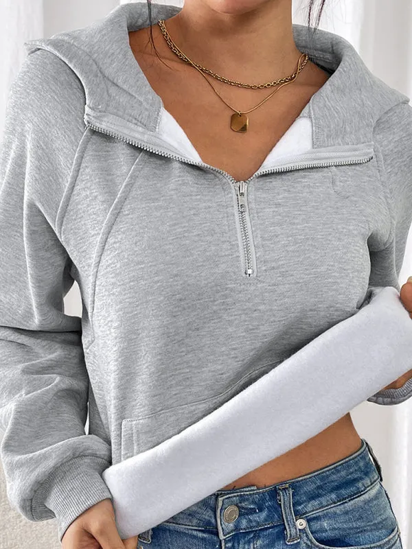 Joan Long-sleeved Casual Hoodie Autumn And Winter New Style Plus Velvet Thickened Solid Color Pullover Sweater Top