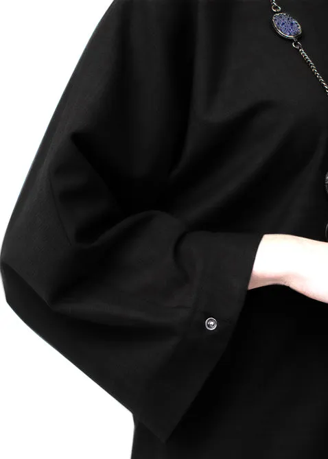 Kimono Shirt in black fine wool from Savile Row